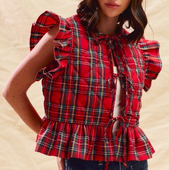 Plaid Ruffled Quilt Vest Top - Picture 4 of 9